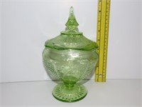 Green Depression Uranium Glass Candy Jar