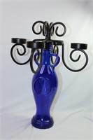 Blue Glass Bottle and Candle Holder