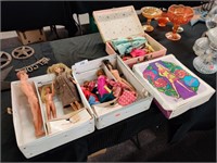 Vintage cases, dolls, and clothing