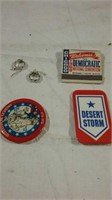 Vintage pin backs, matches and earrings