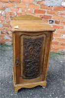 Oak 1 door Cabinet w/ carved door panel
