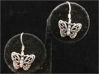 Butterfly dangle hook earrings. 925. 2.5g