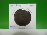 1866 British Queen Victoria 1 Penny Coin