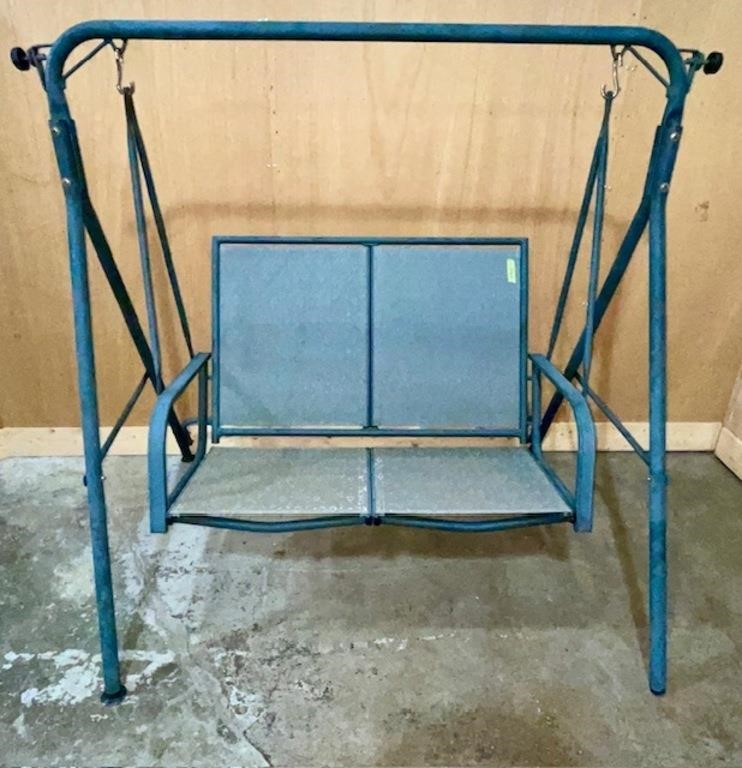 GREEN METAL OUTDOOR PATIO 2 SEATER SWING BENCH