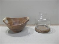 9" Tall Glass Jar & Wooden Bowl 6" Tall