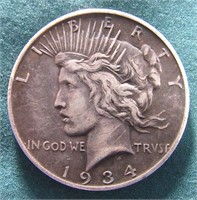 1934-D U.S. PEACE SILVER DOLLAR COIN