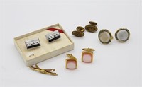 4 PAIR VINTAGE CUFF LINKS AND A COLLAR PIN