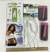 3 Wii games & controller & holders