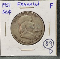 1951 Ben Franklin Half Dollar Silver US Mint Coin