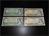 4 Old Canadian $1.00 Bills