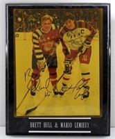 BRETT HULL & MARIO LEMIEUX SIGNED PLAQUE