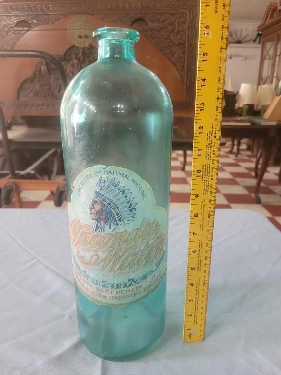 Huge 16" old aqua Waconda Water Remedy bottle