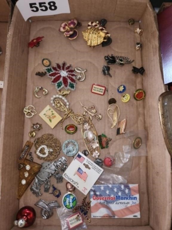 LOT COSTUME JEWELRY PINS & SUCH