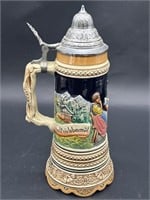 German-Style Musial Stein w/ Pewter Lid