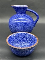Blue Speckled Glazed Terra Cotta Pottery Pitcher &