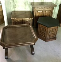 4 pieces of brown wood furniture
