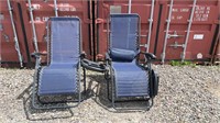 2 Reclining Folding Chairs W/Drink Holders