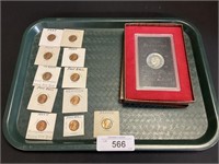11 1969-74 Lincoln Memorial Pennies, Proof Dollar.