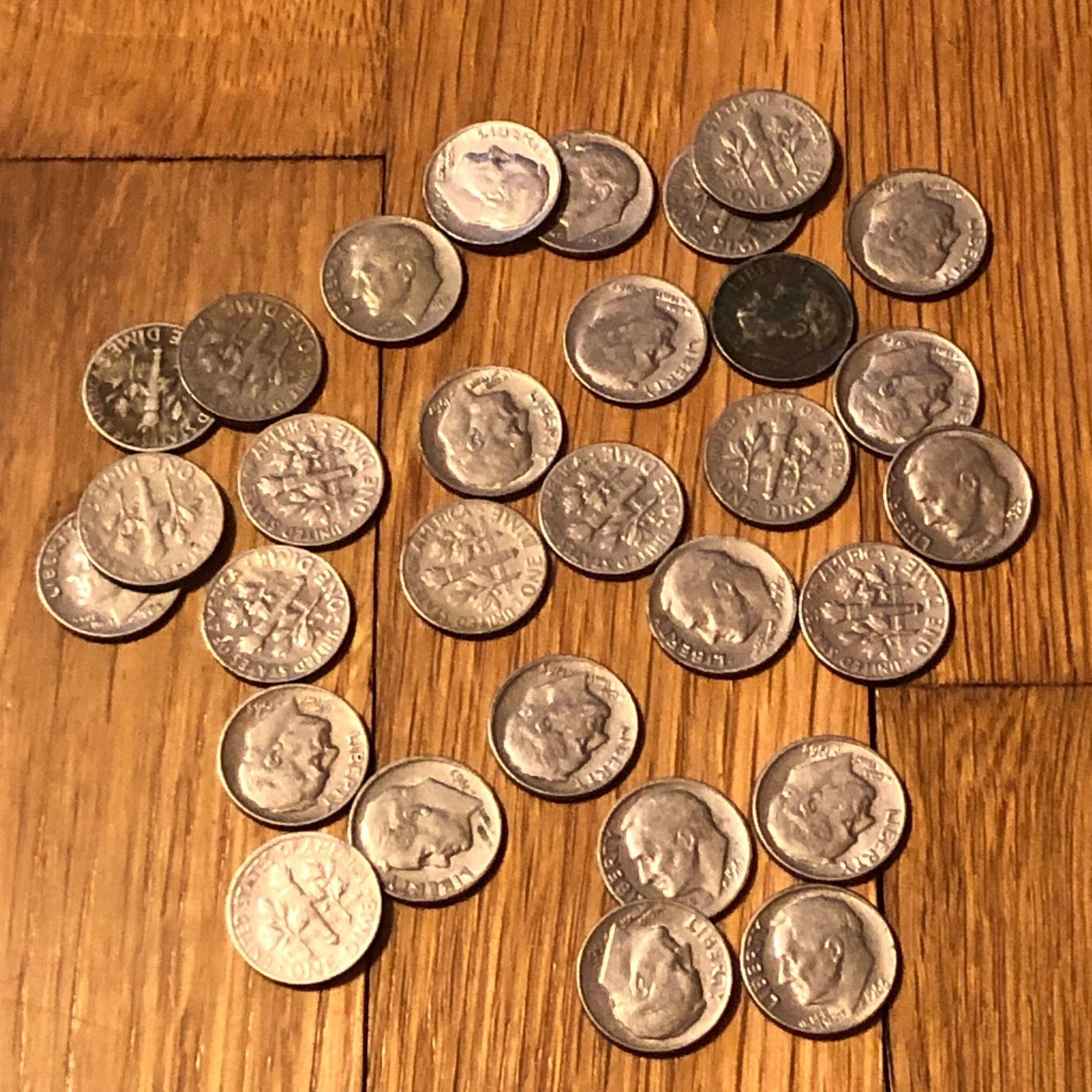 (30) 1960's Roosevelt Dime Coins