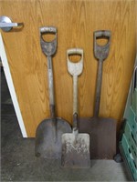 3 Vintage Wooden Handled Shovels