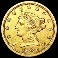 1854-O $2.50 Gold Quarter Eagle NEARLY