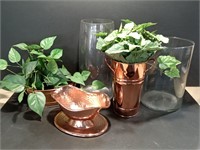 2 Vases and 3 Copper Pieces