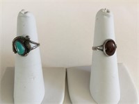 BLUE STONE RING SIZE 4 MARKED CM BROWN STONE RING