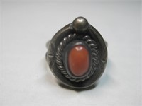 Vintage Sterling Silver & Coral Ring - Tested