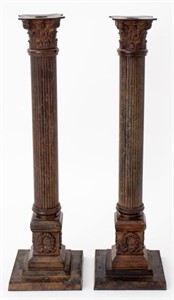 Patinated Metal Corinthian Column Candlesticks