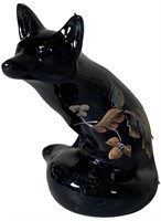 Fenton Handpainted Black Glass Fox