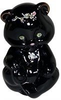 Fenton Hand-Painted Black Glass Teddy Bear