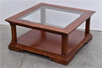 Large Square Wood & Glass Coffee Table 38" x 38"