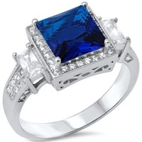 Princess Cut 2.50 ct Sapphire & Baguette Ring