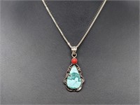 .925 Sterling Silver Turquoise Pend & Chain