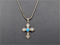 .925 Sterling Silver Turquoise Cross Pend & Chain