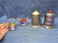 Art deco coffee & tea jars-handpainted sugar bowls