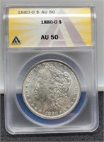 1880-O Slab Morgan Silver Dollar ANACS AU50