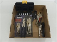 BOX: VISE GRIPS, SCREW DRIVER 3/8" SOCKETS