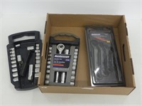 BOX: RATCHETING WRENCHES, SOCKET SETS MISSING PCS