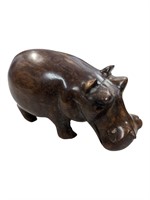 Dark Iron Wood Carved Hippo Sculpture-5"