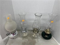 4 vintage oil lamps