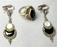 Art-Deco Sterling Matching Ring & Earring Set See