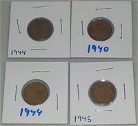 Lot of 4 1940's US Pennies 1 Cent Coins