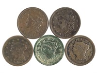 Group of 5 Large Cents