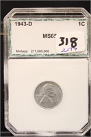 1943 D ONE CENT GRADED PCI MS65