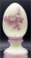 Fenton Hp Purple Rose On Custard Pedestal Egg By