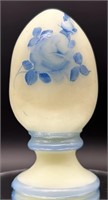 Fenton Hp Blue Roses On Custard Pedestal Egg