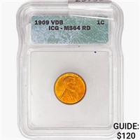 1909 VDB Wheat Cent ICG MS64 RD