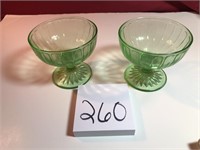 2 green sherbet dishes