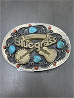 BELT BUCKLE WITH TURQUOISE AND CORAL